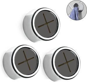3 Pieces Kitchen Towel Hooks Round Adhesive Dish Towel Hook Premium Chrome Finish & Easy Installation Wall Mount Hand Towel Hook Ideal as Bathroo