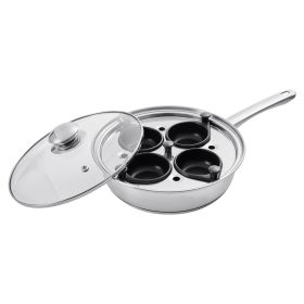 VEVOR Egg Poacher Pan, 4-Cup Poached Egg Maker, Stainless Steel Poaching Pan and Frying Skillet, with 4 Nonsitck Detachable Large Cups, Lid