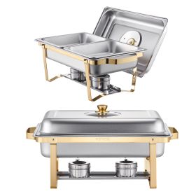 VEVOR Chafing Dish Buffet Set, 4 Qt 2 Pack, Stainless Steel Chafer with 4 Half Size Pans