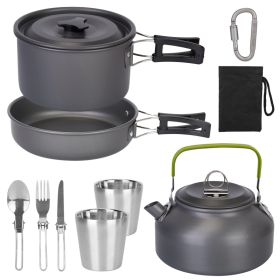 12Pcs Camping Cookware Set Aluminum Pot Pan Kettle Cup Fork Spoon Knife With Storage Bags For Hiking Picnic Outdoor (Option: 12Pcs)